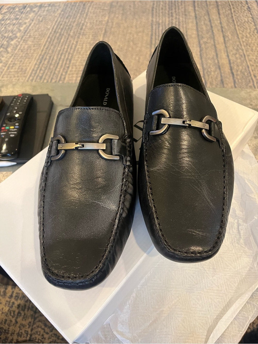 Donald J. Pliner Men’s Black Leather Bit Loafers with Silver Hardware